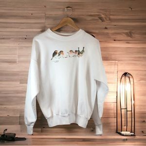 Hanes | Vintage Sweatshirt Winter Robins White Size Large